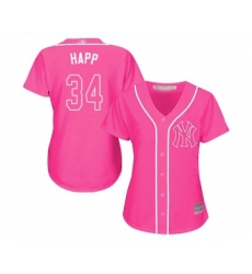 Women's New York Yankees #34 J.A. Happ Authentic Pink Fashion Cool Base Baseball Jersey