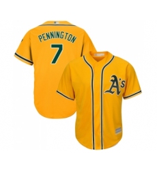 Youth Oakland Athletics #7 Cliff Pennington Replica Gold Alternate 2 Cool Base Baseball Jersey