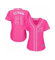 Women's Oakland Athletics #21 Marco Estrada Replica Pink Fashion Cool Base Baseball Jersey