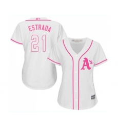 Women's Oakland Athletics #21 Marco Estrada Replica White Fashion Cool Base Baseball Jersey