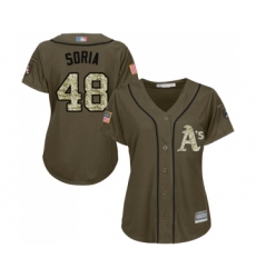 Women's Oakland Athletics #48 Joakim Soria Authentic Green Salute to Service Baseball Jersey