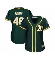Women's Oakland Athletics #48 Joakim Soria Replica Green Alternate 1 Cool Base Baseball Jersey