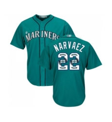 Men's Seattle Mariners #22 Omar Narvaez Authentic Teal Green Team Logo Fashion Cool Base Baseball Jersey