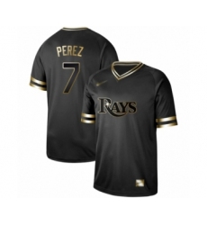 Men's Tampa Bay Rays #7 Michael Perez Authentic Black Gold Fashion Baseball Jersey
