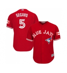Men's Toronto Blue Jays #5 Eric Sogard Replica Scarlet Alternate Cool Base Baseball Jersey