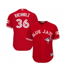Youth Toronto Blue Jays #36 Clay Buchholz Replica Scarlet Alternate Baseball Jersey