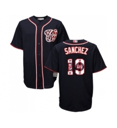 Men's Washington Nationals #19 Anibal Sanchez Authentic Navy Blue Team Logo Fashion Cool Base Baseball Jersey