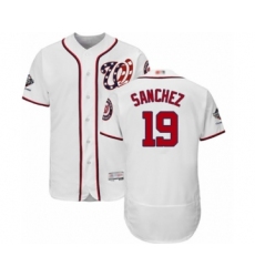 Men's Washington Nationals #19 Anibal Sanchez White Home Flex Base Authentic Collection 2019 World Series Champions Baseball Jersey