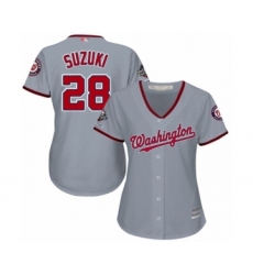 Women's Washington Nationals #28 Kurt Suzuki Authentic Grey Road Cool Base 2019 World Series Champions Baseball Jersey