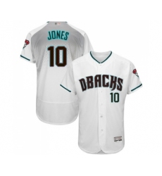 Men's Arizona Diamondbacks #10 Adam Jones White Teal Alternate Authentic Collection Flex Base Baseball Jersey