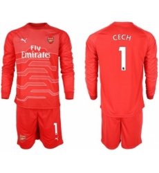Arsenal #1 Cech Red Goalkeeper Long Sleeves Soccer Club Jersey