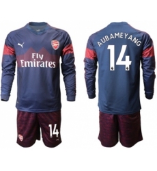 Arsenal #14 Aubameyang Away Long Sleeves Soccer Club Jersey