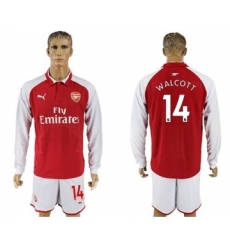 Arsenal #14 Walcott Red Home Long Sleeves Soccer Club Jersey