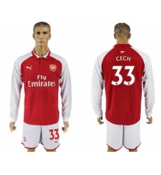 Arsenal #33 Cech Red Home Long Sleeves Soccer Club Jersey