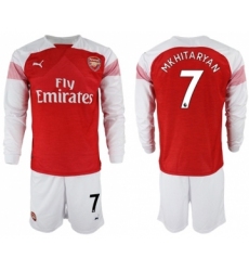 Arsenal #7 Mkhitaryan Red Home Long Sleeves Soccer Club Jersey