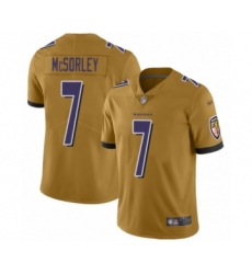 Men's Baltimore Ravens #7 Trace McSorley Limited Gold Inverted Legend Football Jersey