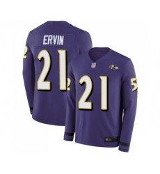 Men's Baltimore Ravens #21 Tyler Ervin Limited Purple Therma Long Sleeve Football Jersey