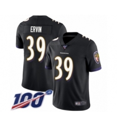 Men's Baltimore Ravens #39 Tyler Ervin Black Alternate Vapor Untouchable Limited Player 100th Season Football Jersey