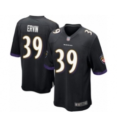 Men's Baltimore Ravens #39 Tyler Ervin Game Black Alternate Football Jersey