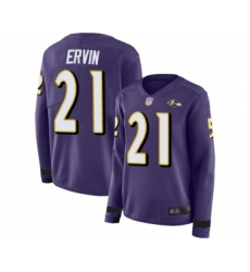 Women's Baltimore Ravens #21 Tyler Ervin Limited Purple Therma Long Sleeve Football Jersey