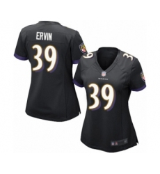 Women's Baltimore Ravens #39 Tyler Ervin Game Black Alternate Football Jersey