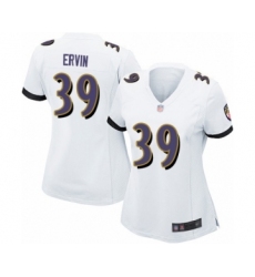 Women's Baltimore Ravens #39 Tyler Ervin Game White Football Jersey