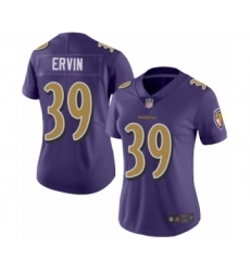 Women's Baltimore Ravens #39 Tyler Ervin Limited Purple Rush Vapor Untouchable Football Jersey