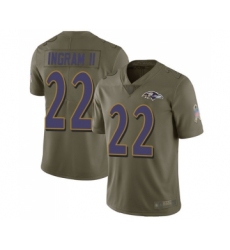 Men's Baltimore Ravens #22 Mark Ingram II Limited Olive 2017 Salute to Service Football Jersey