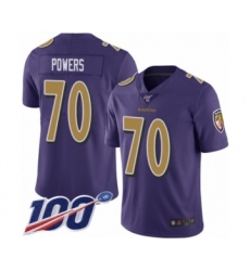 Men's Baltimore Ravens #70 Ben Powers Limited Purple Rush Vapor Untouchable 100th Season Football Jersey