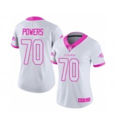 Women's Baltimore Ravens #70 Ben Powers Limited White Pink Rush Fashion Football Jersey