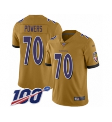 Youth Baltimore Ravens #70 Ben Powers Limited Gold Inverted Legend 100th Season Football Jersey