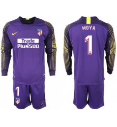 Atletico Madrid #1 Moya Purple Goalkeeper Long Sleeves Soccer Club Jersey