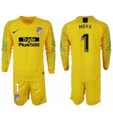 Atletico Madrid #1 Moya Yellow Goalkeeper Long Sleeves Soccer Club Jersey