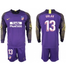 Atletico Madrid #13 Oblak Purple Goalkeeper Long Sleeves Soccer Club Jersey