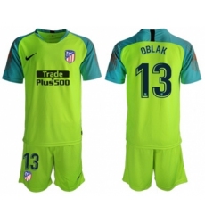 Atletico Madrid #13 Oblak Shiny Green Goalkeeper Soccer Club Jersey