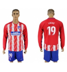 Atletico Madrid #19 Lucas Home Long Sleeves Soccer Club Jersey