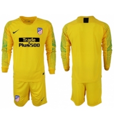 Atletico Madrid Blank Yellow Goalkeeper Long Sleeves Soccer Club Jersey