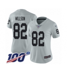 Women's Oakland Raiders #82 Luke Willson Limited Silver Inverted Legend 100th Season Football Jersey