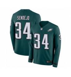 Men's Philadelphia Eagles #34 Andrew Sendejo Limited Green Therma Long Sleeve Football Jersey