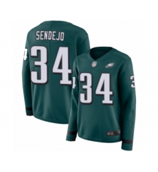Women's Philadelphia Eagles #34 Andrew Sendejo Limited Green Therma Long Sleeve Football Jersey