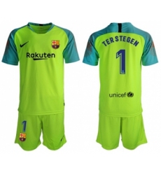 Barcelona #1 Ter Stegen Shiny Green Goalkeeper Soccer Club Jersey