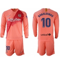 Barcelona #10 Ronaldinho Third Long Sleeves Soccer Club Jersey
