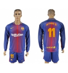 Barcelona #11 Neymar Jr Home Long Sleeves Soccer Club Jersey
