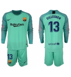 Barcelona #13 Cillessen Green Goalkeeper Long Sleeves Soccer Club Jersey