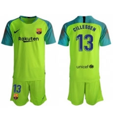 Barcelona #13 Cillessen Shiny Green Goalkeeper Soccer Club Jersey
