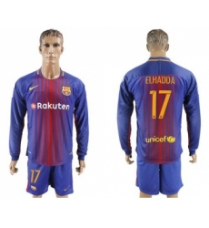 Barcelona #17 Elhadda Home Long Sleeves Soccer Club Jersey