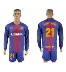 Barcelona #21 Andre Gomes Home Long Sleeves Soccer Club Jersey