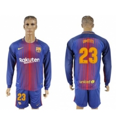 Barcelona #23 Umtiti Home Long Sleeves Soccer Club Jersey