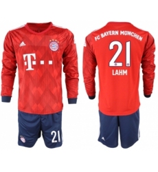 Bayern Munchen #21 Lahm Home Long Sleeves Soccer Club Jersey