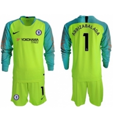 Chelsea #1 Arrizabalaga Shiny Green Goalkeeper Long Sleeves Soccer Club Jersey